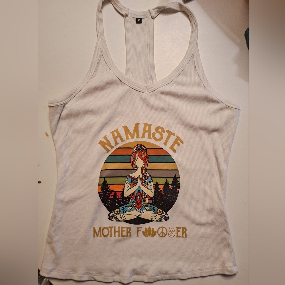 White Namaste Graphic Tank Top